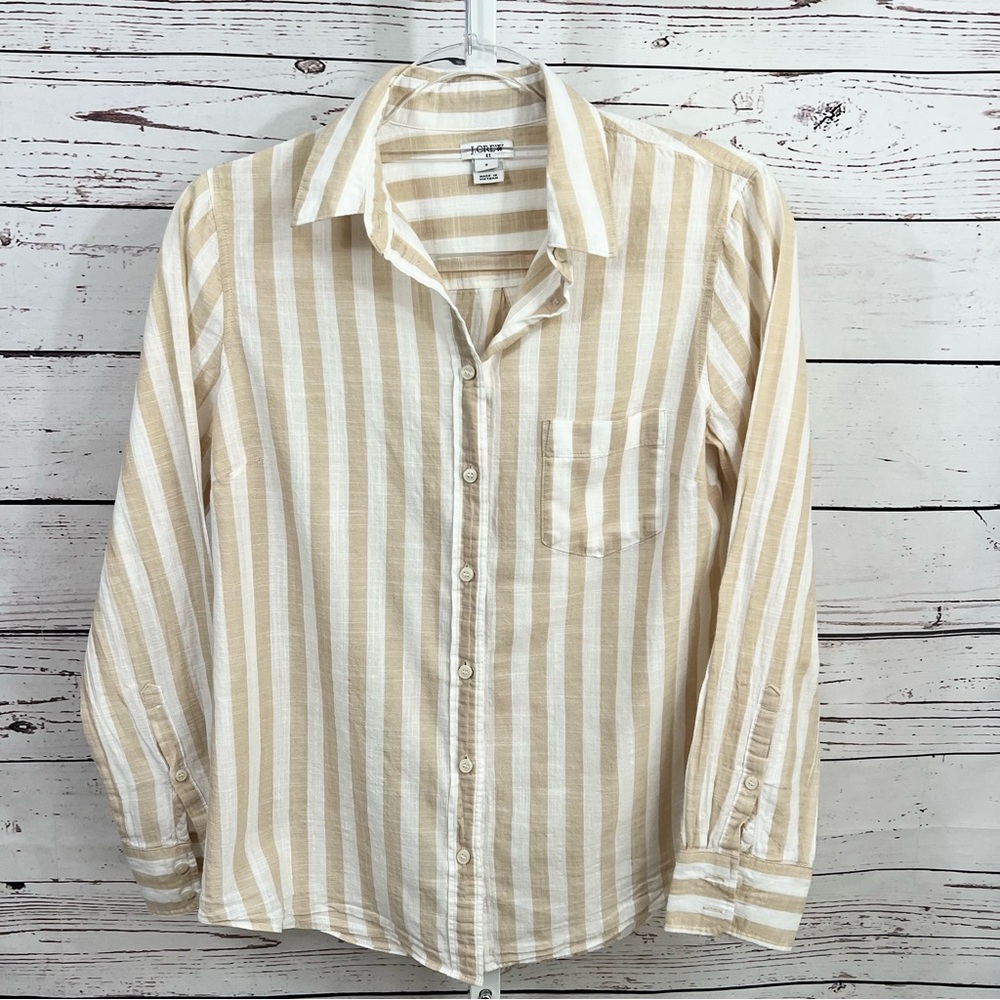 J. Crew Beige and White Striped Button-Down Shirt